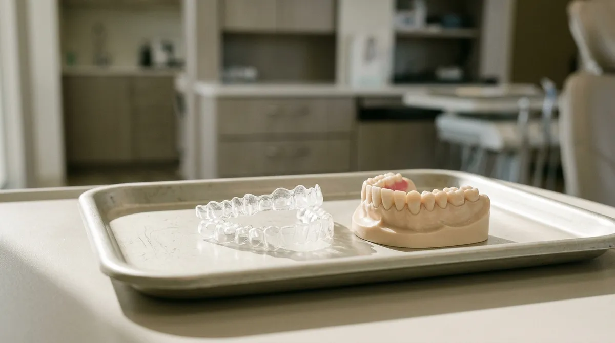 Gouttières orthodontiques transparentes sur un plateau